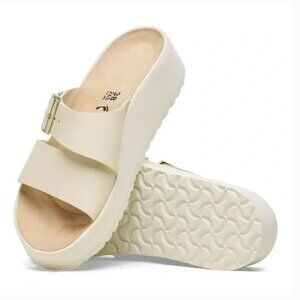 Birkenstock Papillio Almina Wedge Exquisite Platform Sandal Leather Ecru 39 NEW